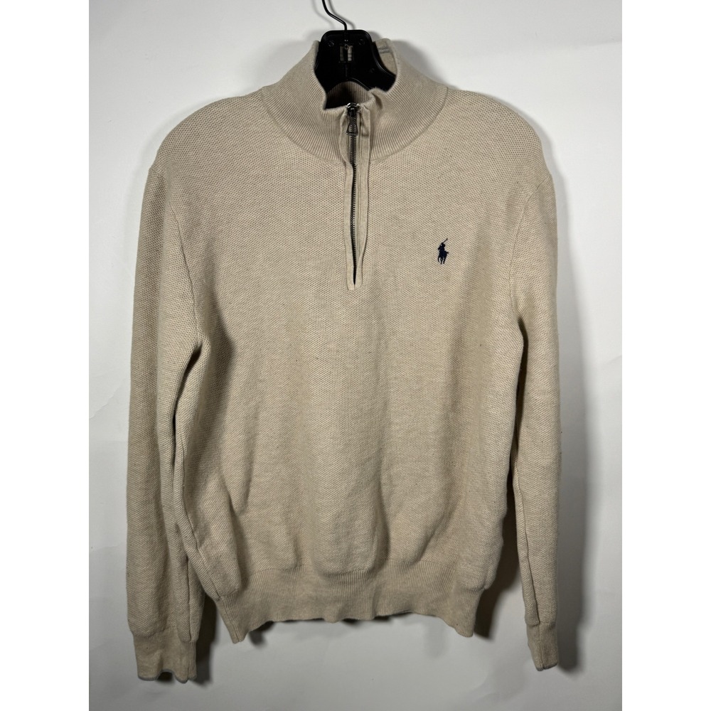 Polo by Ralph Lauren Beige Half-Zip Sweater with Navy Pony